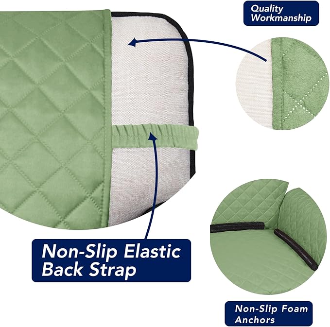 PureFit Reversible Quilted Sofa Cover, Water Resistant Slipcover Furniture Protector, Washable Couch Cover with Non Slip and Elastic Straps for Kids, Dogs, Pets (Chair, Sage Green/Ivory)