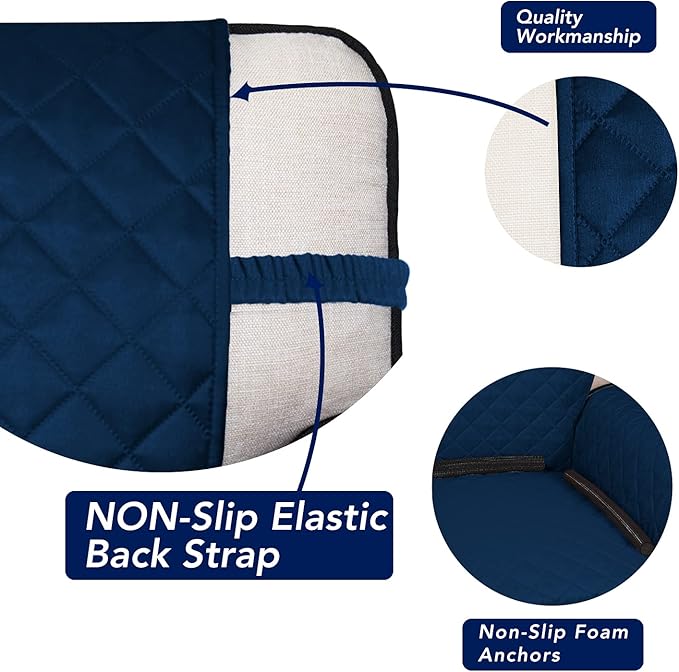 PureFit Reversible Quilted Sofa Cover, Water Resistant Slipcover Furniture Protector, Washable Couch Cover with Non Slip and Elastic Straps for Kids, Pets (Sofa, Navy/Navy)