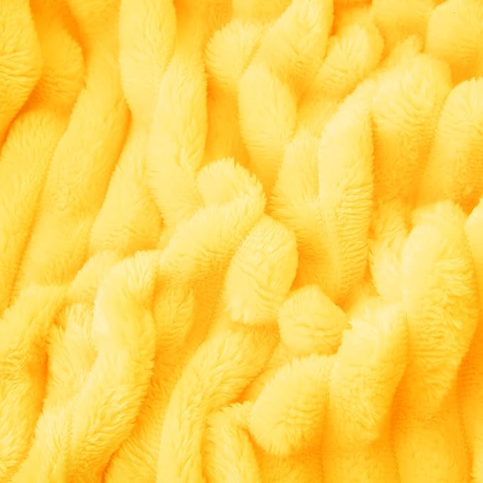 Bright Yellow Fleece Throw Blanket 50”×60” for Couch Sofa Bed,Super Soft Cozy Plush Microfiber Flannel Blanket with Stripes Design Lightweight for Adults,Woman,Girls