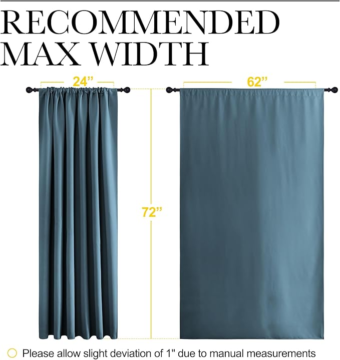 NICETOWN 2 Panels Blackout Curtains, Rod Pocket Window Curtains Room Darkning Drapes for Bedroom/Living Room, Thermal Insulated Solid Draperies for Home Office/Study, 62 by 72-Inch, Smoky Blue
