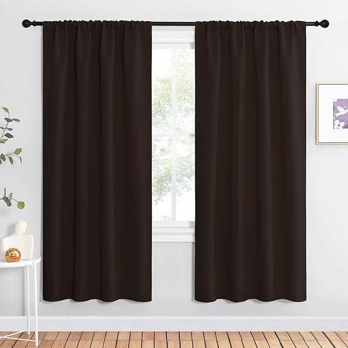 NICETOWN Blackout Curtains for Living Curtains, Thermal Insulated Noise Reducing Curtains & Drapes for Small Kitchen Window, Privacy Draperies (Toffee Brown, 34" Wide x 72" Long, 2 PCs)