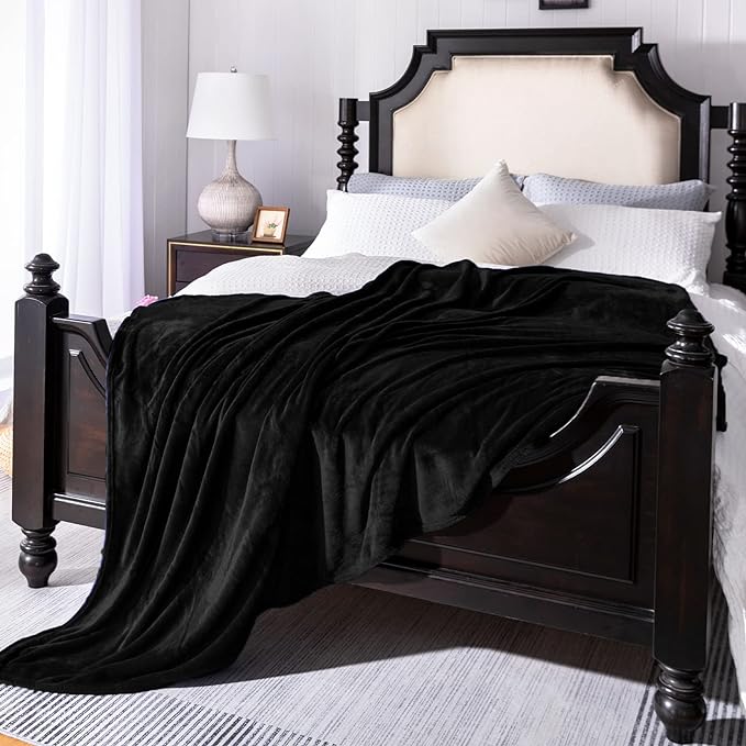 JIAHANNHA Flannel Fleece Blanket Twin Size(60 by 80 Inches),Black Throw Blanket for Couch Sofa Bed 280GSM,Super Soft Plush Cozy and Lightweight Warm Bed Blanket for All Season