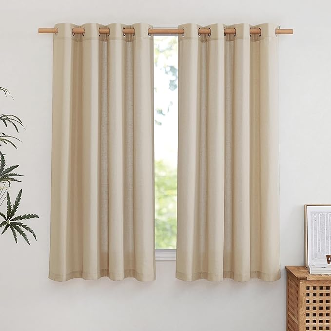 NICETOWN Thick Linen Blend Flax Angora Curtains 63 inches Long, Grommet Linen Weave Privacy Assured with Light Through Window Treatments for Bedroom/Kids Room, W55 x L63, 2 Pieces