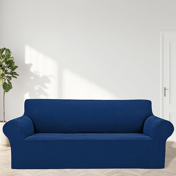 Cupuamon 2026 New Stretch Sofa Slipcovers Couch Cover for 3 Cushion Furniture Protector Sofa Covers with Elastic Bottom Jacquard Fabric Small Checks for Pets, Kids -Sofa, Classic Blue