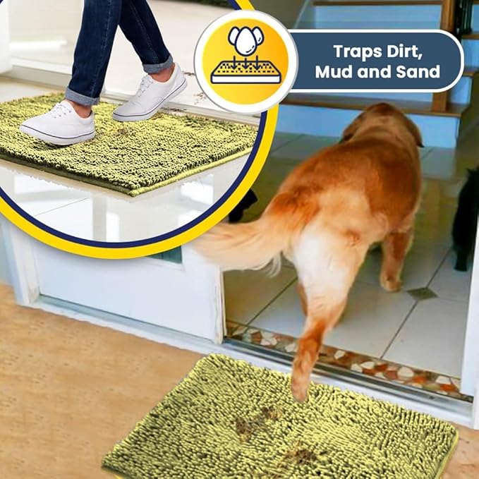 Muddy Mat® | Super Absorbent Door Mat Indoor, Microfiber Quick Dry Chenille Entryway Rug, Non-Slip Front Door Mat, Indoor Mats for Entryway, Machine Washable Pet Rug, Yellow 48" x 72"