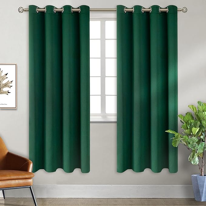 BGment Green Blackout Curtains for Bedroom - Grommet Thermal Insulated Room Darkening Window Curtains, Set of 2 Panels, Each 55 x 69 Inch
