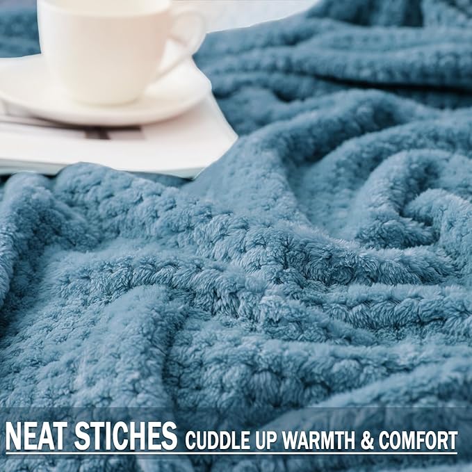 Exclusivo Mezcla Fleece Bed Blanket Twin Size, Super Soft and Warm Blankets for Couch, Sofa and Bed Waffle Textured, Cozy, Fuzzy and Lightweight (Slate Blue, 90x66 Inches)
