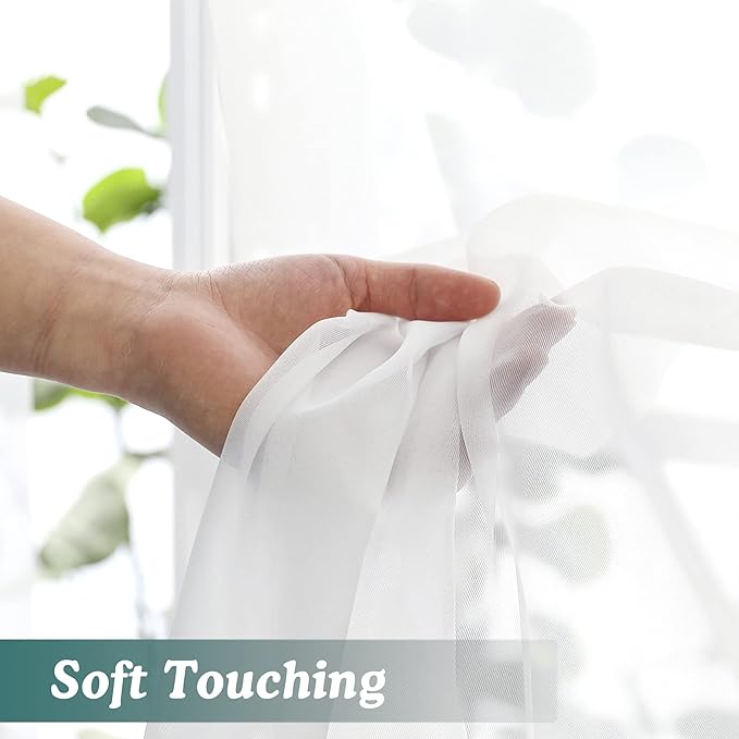 Chyhomenyc White Sheer Curtains 96 Inches Long 2 Panels, Light Filtering White Curtains for Living Room, Soft Gentle Voile Rod Pocket Bedroom Window Drapes, 59Wx96L Inch, 2PCS
