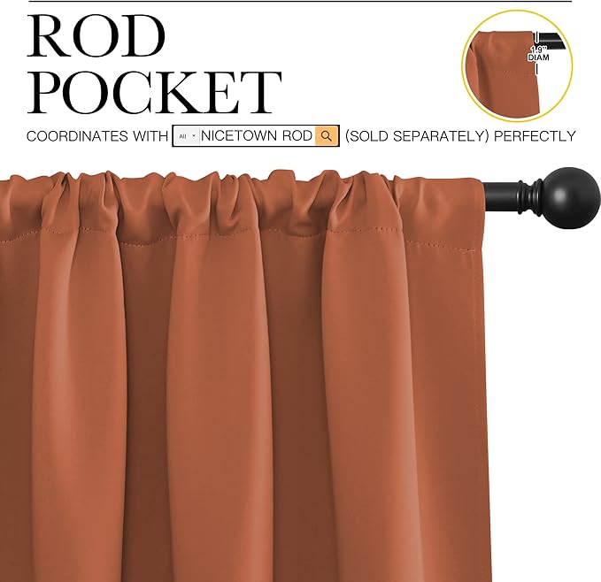 NICETOWN Blackout Curtains and Drapes - Thermal Insulated Solid Rod Pocket Blackout Draperies/Panels (Burnt Orange, 1 Pair, 34 by 45 inches)