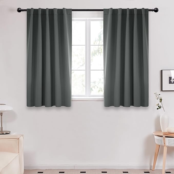 Deconovo Back Tab and Rod Pocket Short Blackout Curtains for Kitchen Window Room Darkening Drapes 42Wx54L Inch Dark Grey 2 Panels