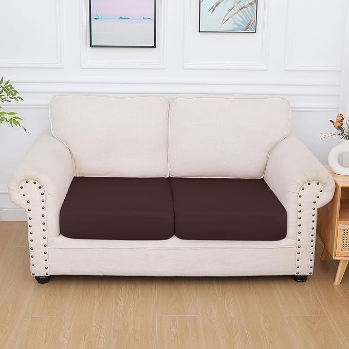 hyha Milk Silk Couch Cushion Covers, Soft Magic Sofa Covers Washable for 2 Cushion Couch, Stretch Sectional Outdoor Cushion Covers for Patio Furniture with Elastic Bottom(2 Packs, Chocolate)