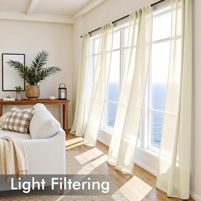 MIULEE Light Cream Sheer Curtains 84 Inches Long, 4 Panels Set, Light Filtering Rod Pocket Voile Drapes for Living Room and Bedroom, Airy Soft Fabric Window Treatments, 42 x 84 Inches