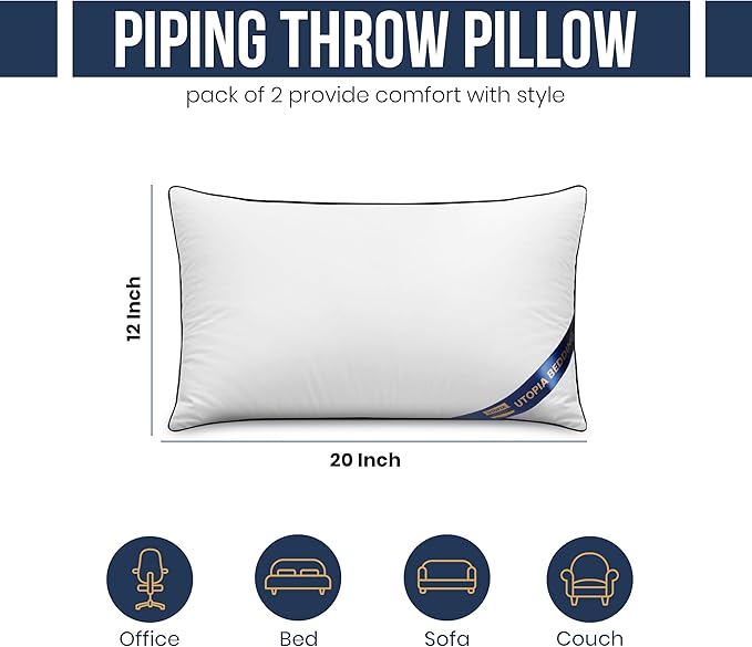 Utopia Bedding Throw Pillow Inserts (Pack of 2, White), 12 x 20 Inches Decorative Indoor Pillows for Sofa, Bed, Couch, Cushion Sham Stuffer