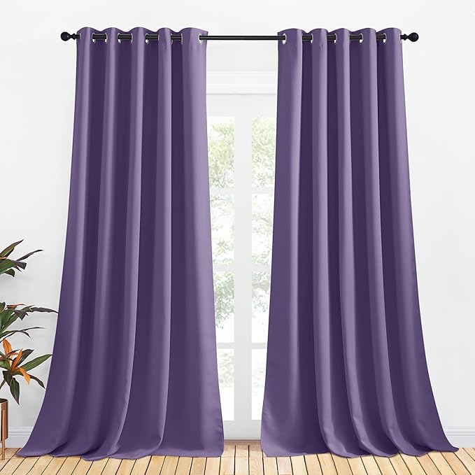 NICETOWN Bedroom Curtains Blackout Drapery Panels, 2 Panels, 70 x 108 inches, Lilac Purple, Three Pass Microfiber Thermal Insulated Solid Ring Top Blackout Window Curtains/Drapes