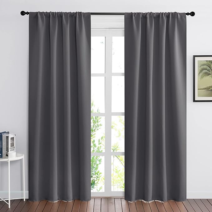 RYB HOME 2 Panels Blackout Doorway Curtains, Thermal Insulated Privacy Rod Pocket Easy Installation Drapes for Living Room Bedroom Dining Room, Width 34 by Length 80, Grey