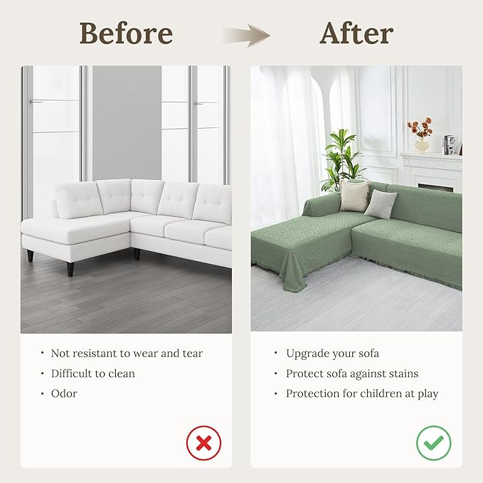 HOMERILLA Sectional Couch Covers for Sectional Sofa L Shaped Sofa Cover Blanket 2 Pieces L Shape Furniture Protector for Pets Dogs(Sage, X-Large)