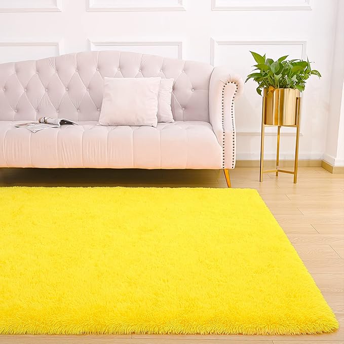 Amearea Premium Soft Fluffy Rug Modern Shag Carpet, High Pile, Solid Color Plush Rugs for Bedroom Dorm Room Teen Apartment Decor, Comfortable Indoor Furry Carpets, Yellow 3x5 Feet