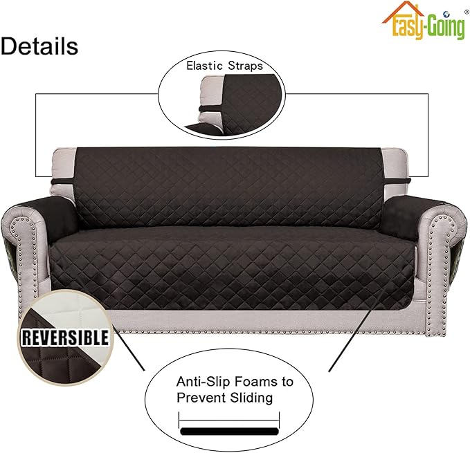 Easy-Going Oversized Chair Sofa Slipcover Reversible Sofa Cover Water Resistant Couch Cover Furniture Protector Cover with Elastic Straps for Pets Dog (Oversized Chair, Chocolate/Ivory)