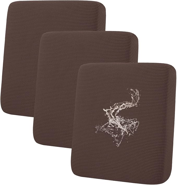 hyha Waterproof Couch Cushion Covers for Pets, Non Slip Sofa Seat Cover for Dogs Washable, Soft Thick Stretch Jacquard Fabric, Sofa Slipcovers with Elastic Bottom (3 Pieces, Brown)