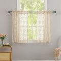 YJ YANJUN Vintage Lace Curtains 30 Inch Length- Cottage Floral Short Beige Kitchen Cafe Curtains 2 Panles,Light Filtering Rod Pocket, Small Window Sheer for Bathroom Laundry Room 26x30 Inch