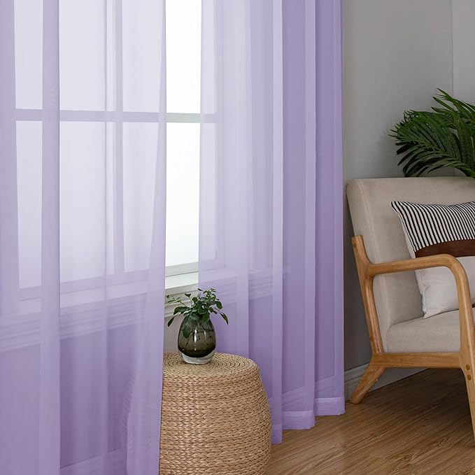 OWENIE Sheer Curtains 78 inches Long for Bedroom Living Room 2 Panels Set, Rod Pocket Soft Light Filtering Privacy Fimly Sheer Curtains & Drapes, Solid Purple Window Treatments, 42Wx78L