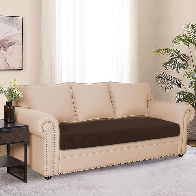 Water Repellent Sofa Seat Covers for Living Room 3 Seater Super Fit and Soft Flexibility with Elastic Bottom Couch Seat Coat (Sofa Cushion, Chocolate)