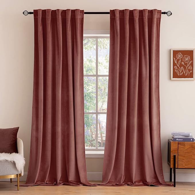 MIULEE Velvet Curtains 2 Panels Luxury Blackout Curtains for Bedroom Living Room Thermal Insulated Super Soft Window Drapes Rod Pocket & Back Tab, Dusty Rose Pink, W52 x L72 inches