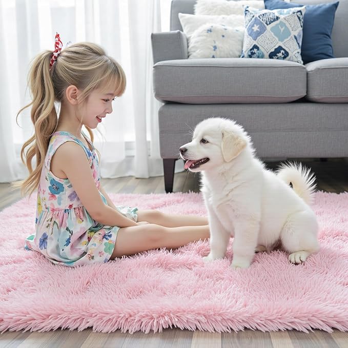 3x5 Rug, Bedside Preppy Dorm Area Rug, College Essentials Small Carpets for Bedroom, Anti Slip Fluffy Pink Living Room Rugs Home Decor Aesthetic(3 x 5, Pink)