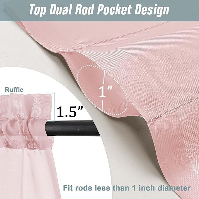 Blush Pink Sheer Curtains for Window 96 Inches Long 2 Panels, Soft Airy Light Filtering Voile Sheer Curtains for Living Room Bedroom, Dual Rod Pocket Elegant Window Drapes, 2x42Wx96L Inches