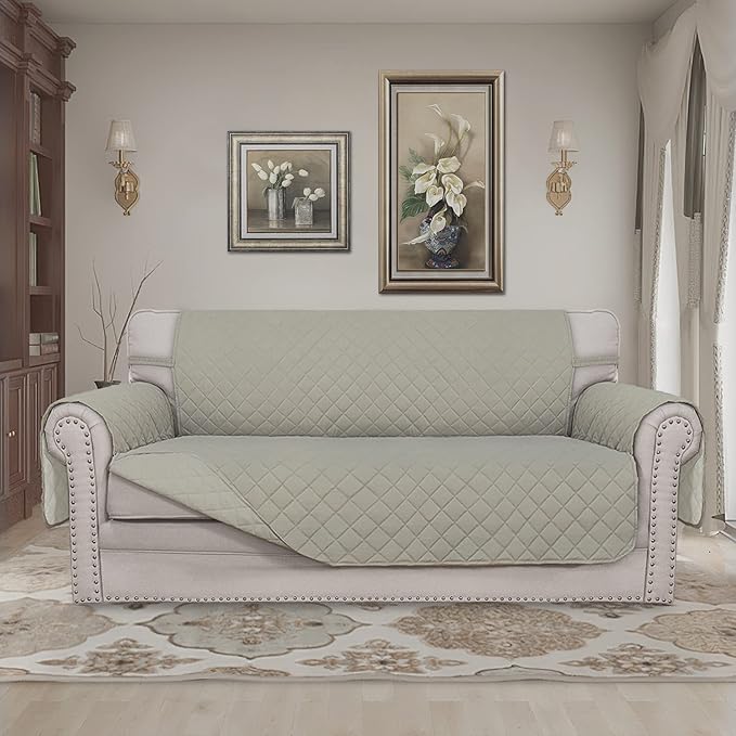 Easy-Going Sofa Slipcover Reversible Loveseat Sofa Cover Couch Cover for 2 Cushion Couch Furniture Protector with Elastic Straps for Pets Kids Dog Cat (Oversized Loveseat, Beige/Beige)