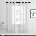 NICETOWN Sheer Curtains 72 inches Long - Silver Eyelet Top Light Filter Window Drapes Airy & Breathable Living Room Voile Panels for Living Room/Apartment, Light Gray, 74" W Total 2 Pieces