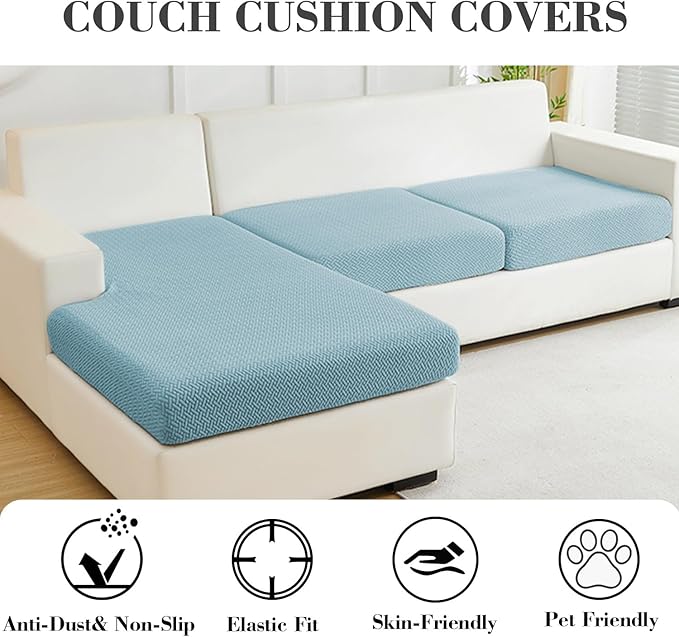 Sofa Covers Couch Covers for Sofa Pet Friendly Couch Cushion Covers Universal Sofa Covers Washable Stretch Slipcovers for Sectional Sofa (Texture Sea Blue, 2 Seats + Chaise Cover)