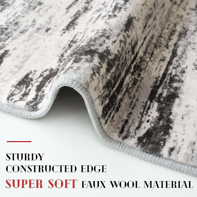 Lansny Modern Abstract Runner Rug 2x6, White Black Grey Taupe Washable Kitchen Runner Non-Slip Soft Hallway Rug Runner Thin Print Faux Wool Carpet for Entryway Bedroom Laundry Room Indoor Home Decor