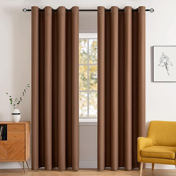 MIULEE Blackout Curtains for Bedroom Living Room Thermal Insulated Room Darkening Mocha Grommet Top Solid Light Blocking Drapery Set of 2 Window Panels 52 x 72 Inches, Cappuccino Brown