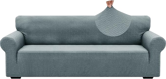 ZNSAYOTX 1 Piece Jacquard Couch Covers for 3 Cushion Couch High Stretch Sofa Cover for Pets Dogs Anti Slip Extra Large Sofa Slipcovers Furniture Protector (X-Large, New Pattern Light Grey)