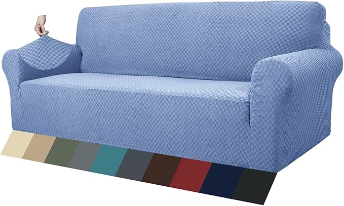 ZNSAYOTX 1 Piece Jacquard Couch Covers for 3 Cushion Couch High Stretch Sofa Cover for Pets Dogs Anti Slip Extra Large Sofa Slipcovers Furniture Protector (X-Large,Light Blue)