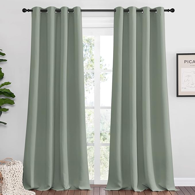 NICETOWN Greyish Green Blackout Curtains 120" Long for Office, Dining Room, Guest Room, 55" Wide, 2 Pieces, Sound Reducing Heat and Cold Block Curtain Panels for Modern Room Decorative