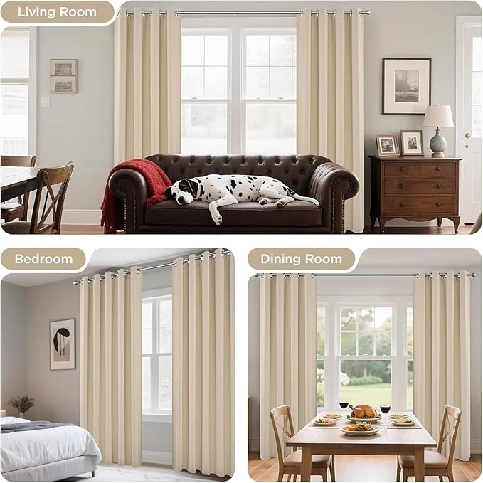 Joydeco Blackout Curtains 84 Inch Length 2 Panels Set, Thermal Insulated Long Curtains& Drapes 2 Burg, Room Darkening Grommet Drapes for Bedroom Living Room Window (Light Beige, W52 x L84 Inch)