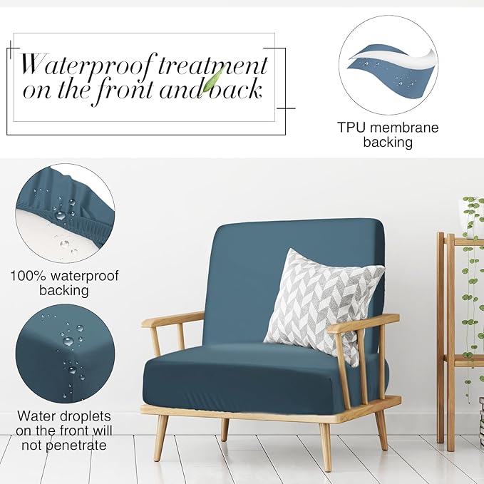 Newwiee 8Pcs Patio Cushion Covers Stretch Outdoor Cushion Cover Replacement for Patio Furniture Sofa Couch Slipcovers, Soft Flexibility Washable Furniture Protector(Waterproof Pure,Gray Blue)