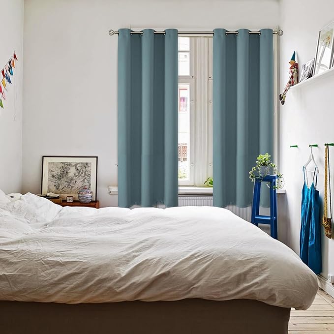 BGment Room Darkening Curtains 63 Inches Long - Grommet Thermal Insulated Drapes Window Treatment Curtains for Bedroom, 2 Panels, 42 x 63 Inch, Stone Blue