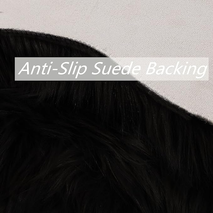 duduta Black Faux Sheepskin Runner Rugs 2x6 ft, Fluffy Shag Bedroom Rug Fur Couch Sofa Covers Halloween Decor Washable