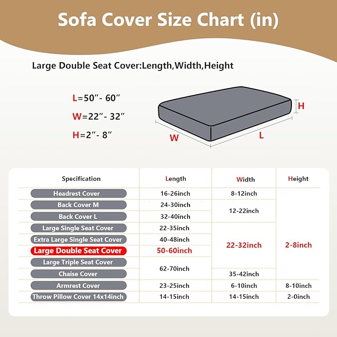 Couch Cushion Covers for Sofa Couch Covers Wear-Resistant Universal Sofa Cover Washable Stretch for Sectional Slipcovers (Texture-Light Coffee,Large Double Seat Cover)