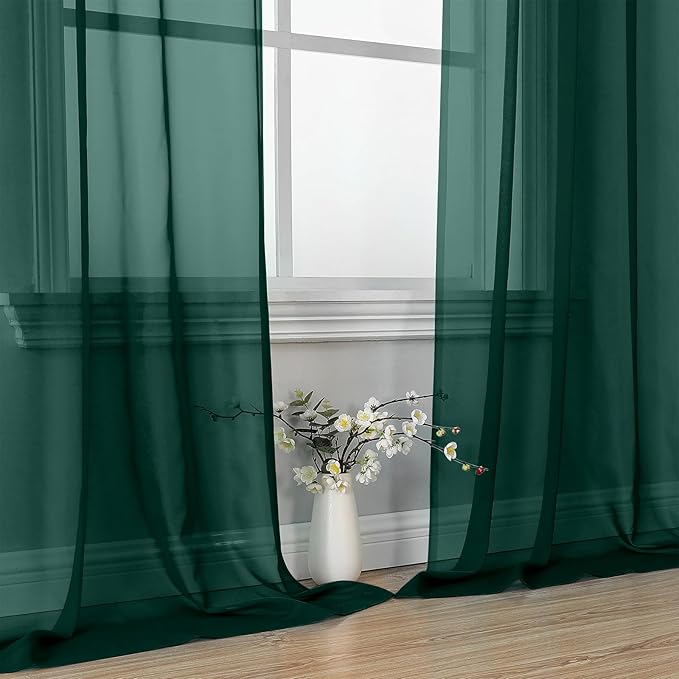 OVZME Hunter Green Sheer Curtains 84 Inches Long 2 Panels - Soft Light Filtering Christmas Sheer Panels for Living Room/Bedroom, Top Dual Rod Pocket, 1 Pair, Each 42Wx84L
