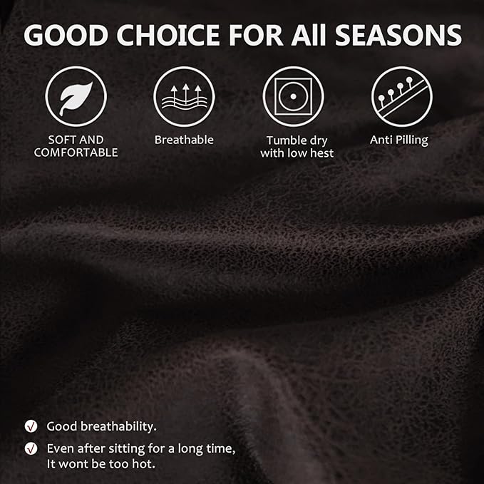 Leather Look Couch Cushion Covers Sofa Seat Slipcovers Sets Couches Furniture Protector for Sectional Armchair Loveseat Pets Kids Stretch Spandex Fabric (2 T-Cushion Loveseat, Chocolate)