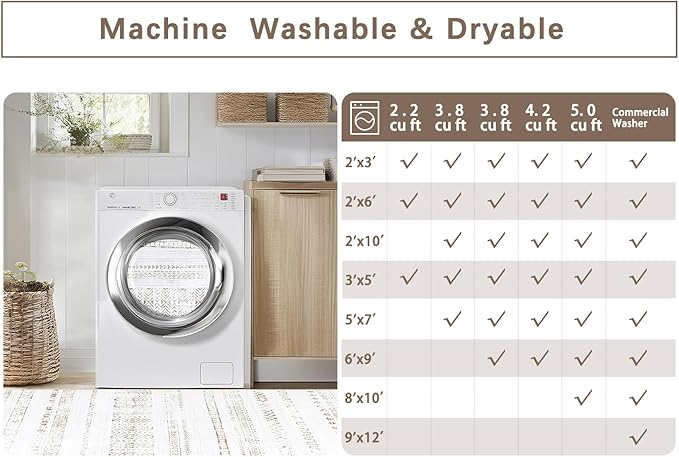 Moroccan Washable Rugs 8x10 Area Rugs for Living Room,Bedroom,Dining Room- Large Ultra Soft Faux Wool Retro Carpet,Non Slip&Non-Shedding Low Pile Vintage Print Rug-(Light Brown-White)