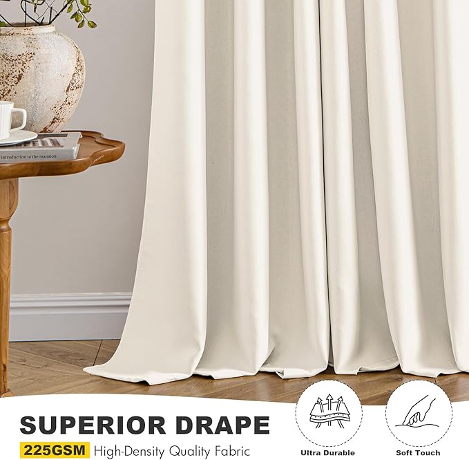 MIULEE Beige White Blackout Curtains for Bedroom Living Room 63 Inches Long 2 Panels, Thermal Insulated Room Darkening Drapes Solid Grommet Noise Reduction Light Blocking Window Treatments 40x63 Inch