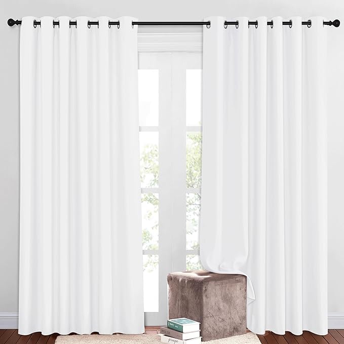 NICETOWN 50% Blackout Pure White Sliding Glass Curtains 2 Panels Set - Window Treatment Thermal Insulated Grommet Light Blocking Sound Reducing Drapes for Bedroom/Living Room, W80 x L84