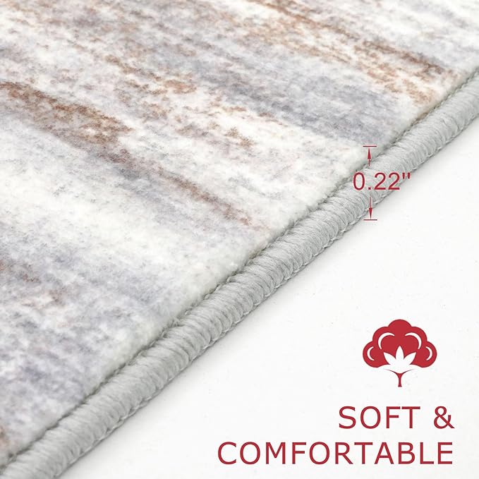 KOZYFLY Modern Abstract Small Area Rugs 2x3, Washable Kitchen Rug Non-Slip Soft Small Bathroom Rug, Grey Brown Striped Entryway Rugs Print Faux Wool Doormat for Bedside Entrance Bedroom Sink