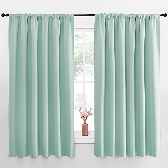 NICETOWN Blackout Curtains for Bedroom, Blackout Curtain Panels, Aqua Blue, 1 Pair, 70 by 63-inch, Window Treatment Energy Saving Thermal Insulated Solid Rod Pocket Blackout Drapes/Draperies