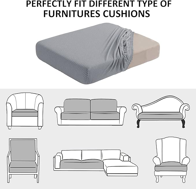 Water-Resistant Spandex Couch Cushion Covers, Stretch Sofa Settee Slipcover Furniture Protector for Living Room, Washable (Sofa Cushion, Light Gray)